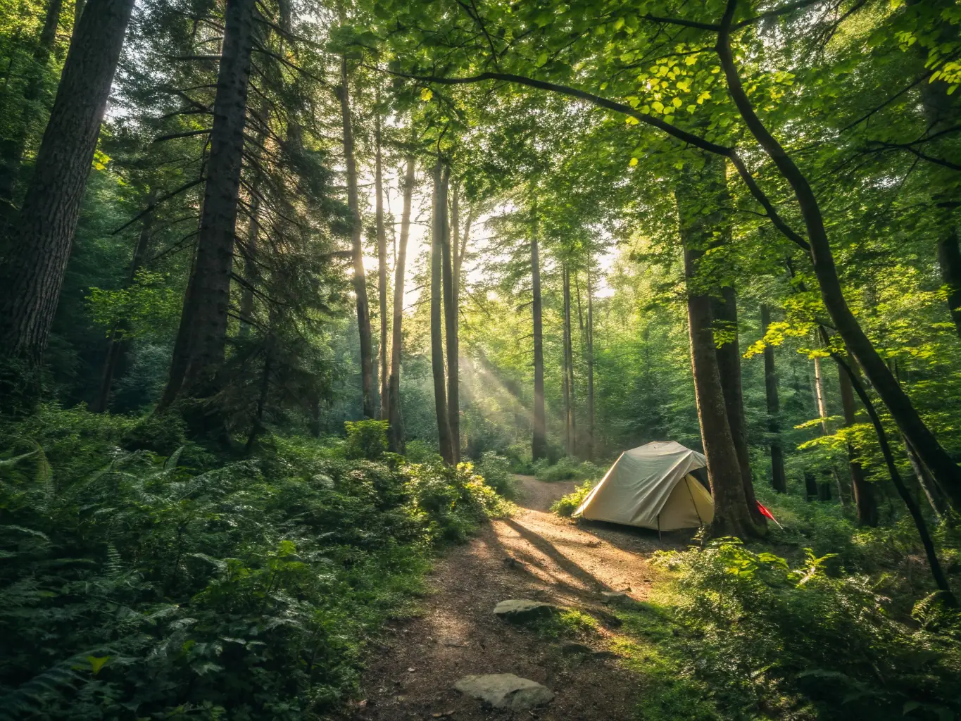 A photograph of a well-organized campsite with clear pathways, accessible tent setup, and safety equipment, emphasizing the importance of a safe and comfortable camping environment.