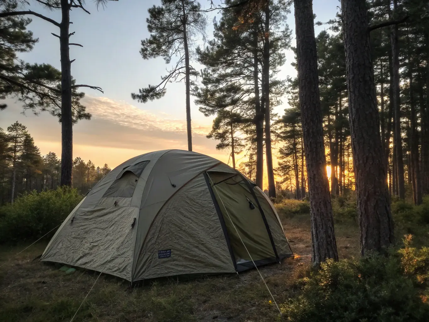 A high-quality image showcasing a spacious and easy-to-pitch camping tent set up in a scenic forest clearing, emphasizing its accessibility and comfort for senior campers.